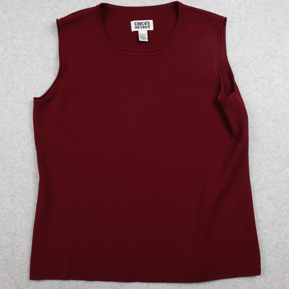 Chico's Design Top Womens 3 Scoop Neck‎ Knit Blouse Stretch Flex Red Sleeveless